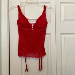 Red lace merrywidow/bustier/longline bra